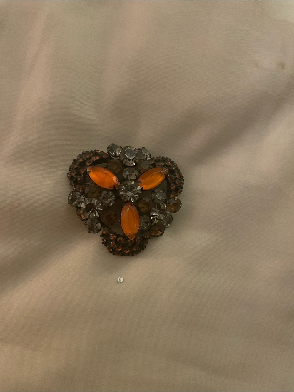 Judith, Jack Orange Marquise-and Smoky Rhinestone Heart Brooch Women Accessories